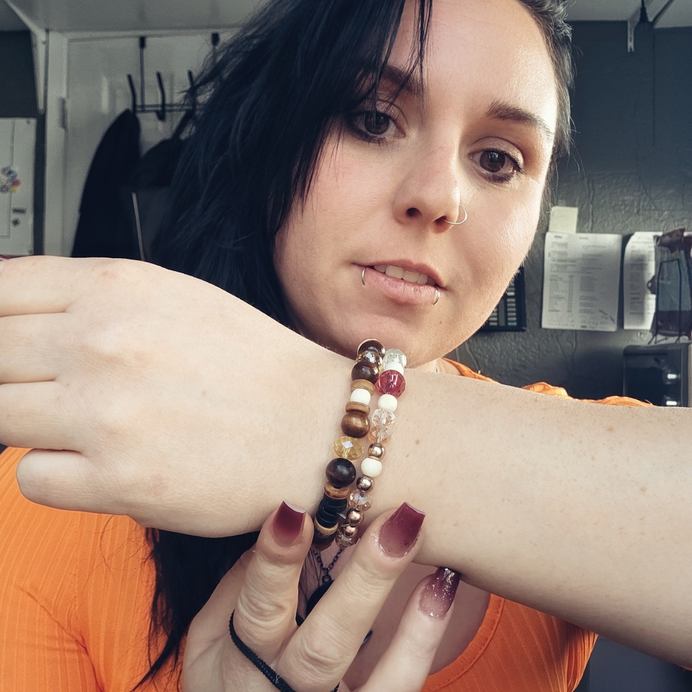 Grounding Beaded Stretch Bracelet with wooden, bone, & glass beads